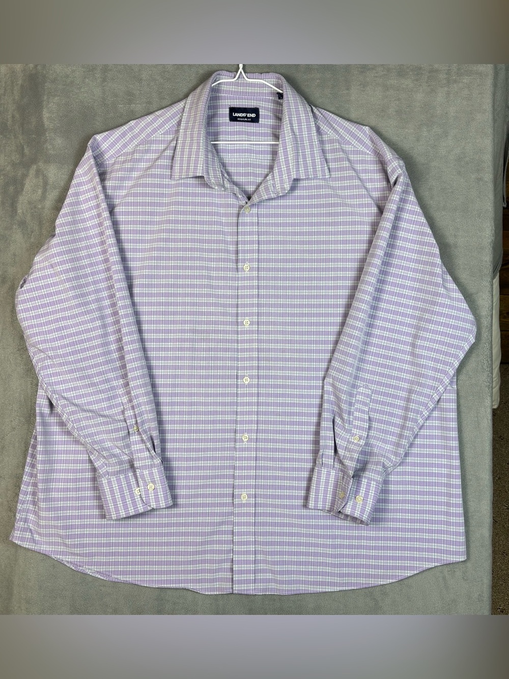 Lands End Mens XXL Regular Fit Button Down Shirt Long Sleeve Purple Plaid